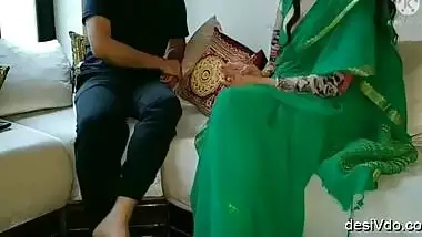 Neha in a green sari after getting her pussy ed by the boss