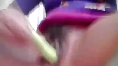 Indian girl makes her XXX pussy public and masturbates it with sex veggie