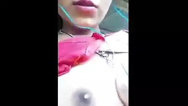 Glamorous legal age teenager plays with her firm milk shakes while on a clip call with bf