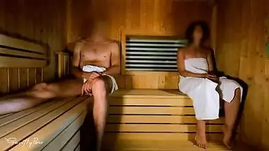 SAUNA ADVENTURE: a sexy woman sees my hard cock and she doesn't resist