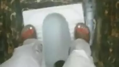 Pee in a Public Toilet indian style on an eco farm - anyone can Come inside - the door unlocke