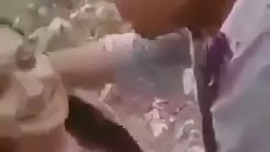 Lovely Desi XXX girl gives a hot blowjob outdoors till her boyfriend cum MMS