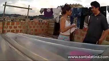 Youthful couple have a fun a sneaky outdoor sex on their rooftop