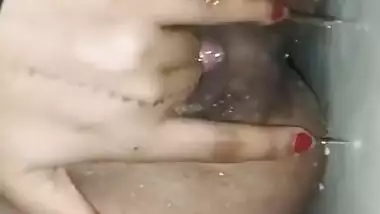 Horny bhabhi masturbating and squirting in bathroom, husband recording